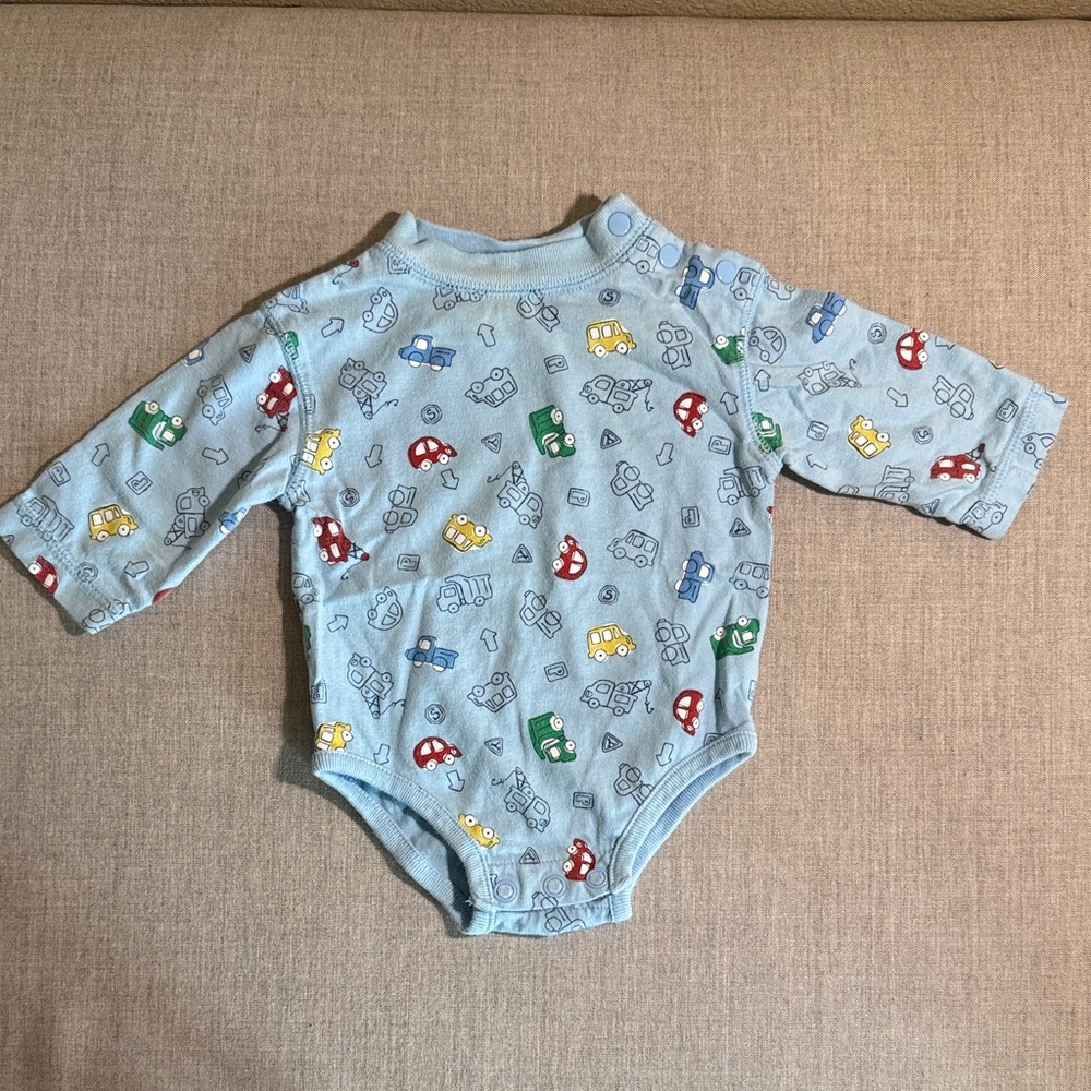 Koala Kids Light Blue Bodysuit with Colorful Car Print